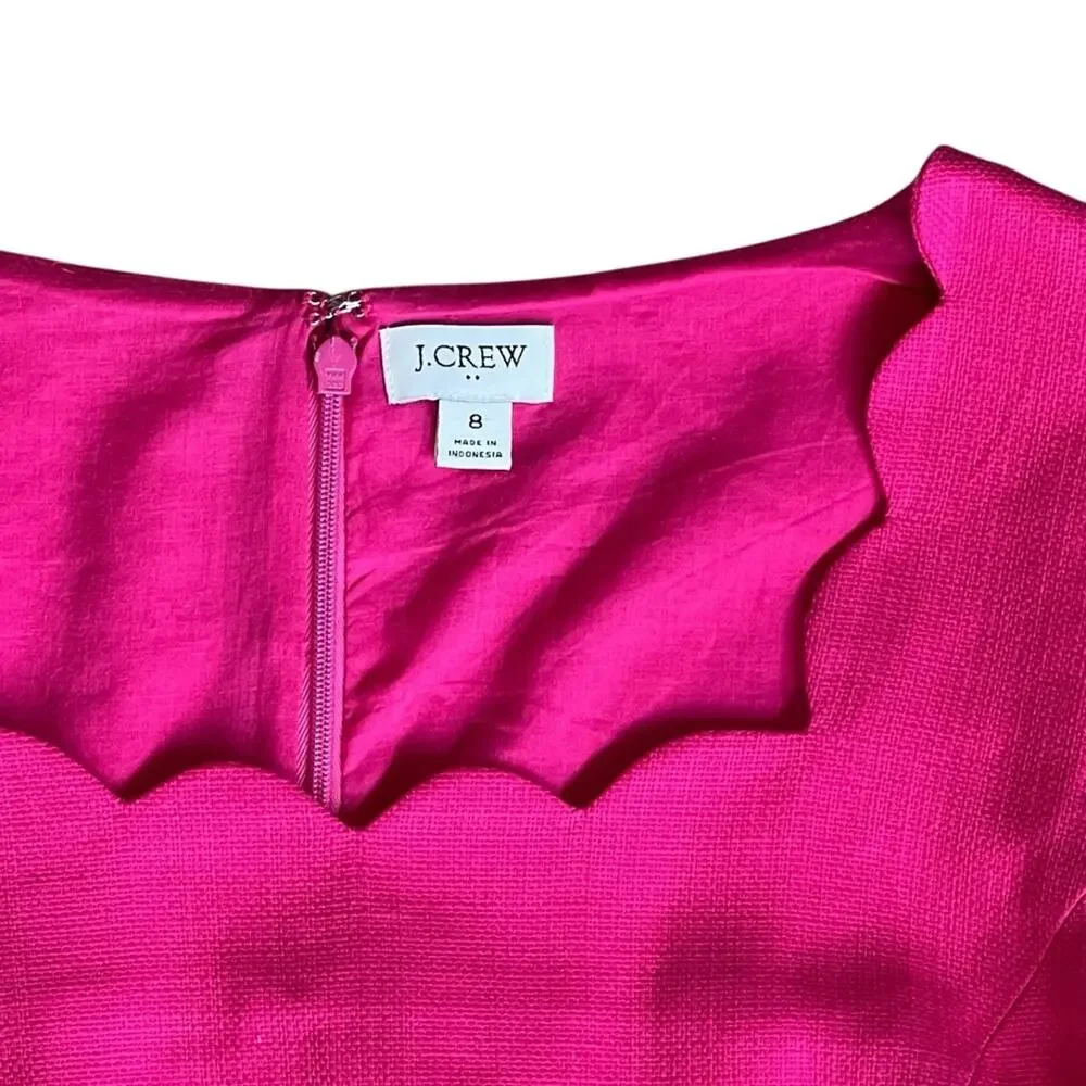 J. Crew Women’s Sz 8 Pink Scalloped Square Neck Dress Basketweave Sleeveless